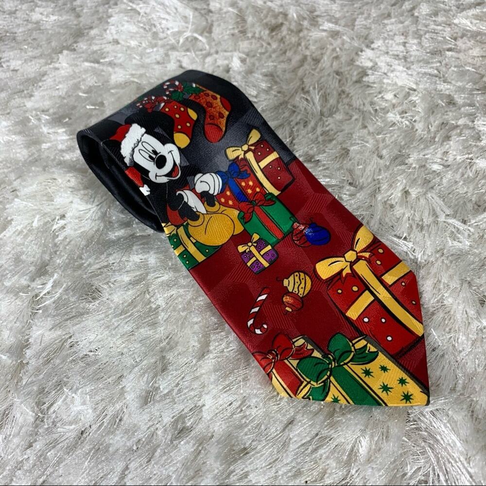 Vintage Mickey Mouse Christmas Necktie Black Red
